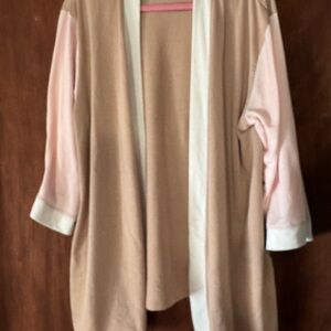 Women's Pink and Tan Open Front Sweater